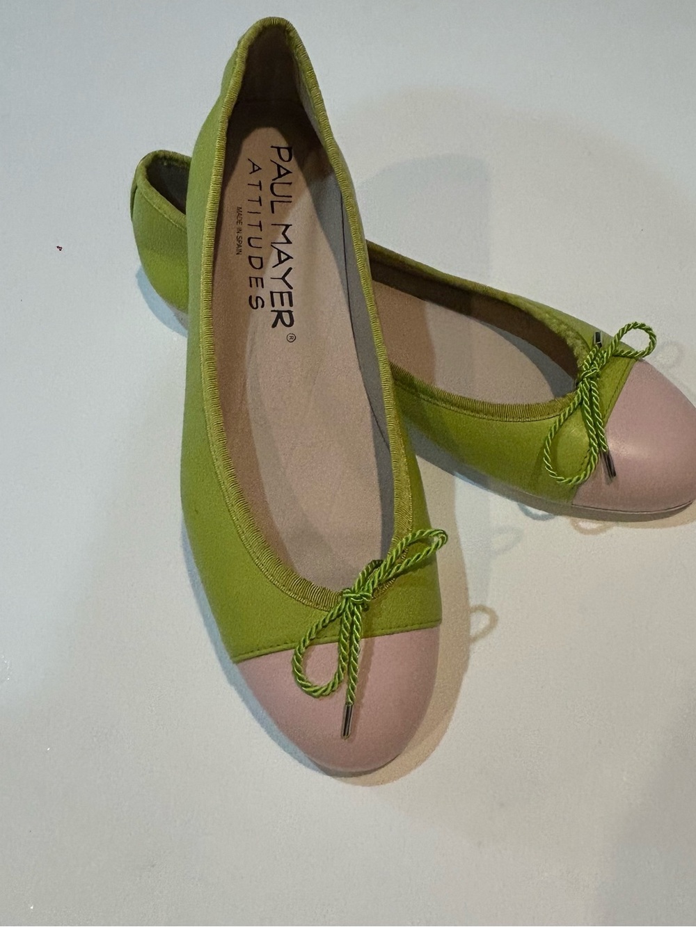 Paul Mayer Green & Pink Size 8 Leather Ballet Flats Made In Spain Classic Preppy
